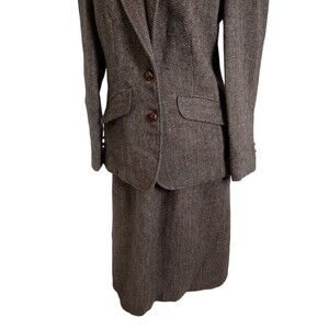 Vintage Wool Tweed Suit Set Women’s  Brown Lined Skirt Size 13 Ferruchi